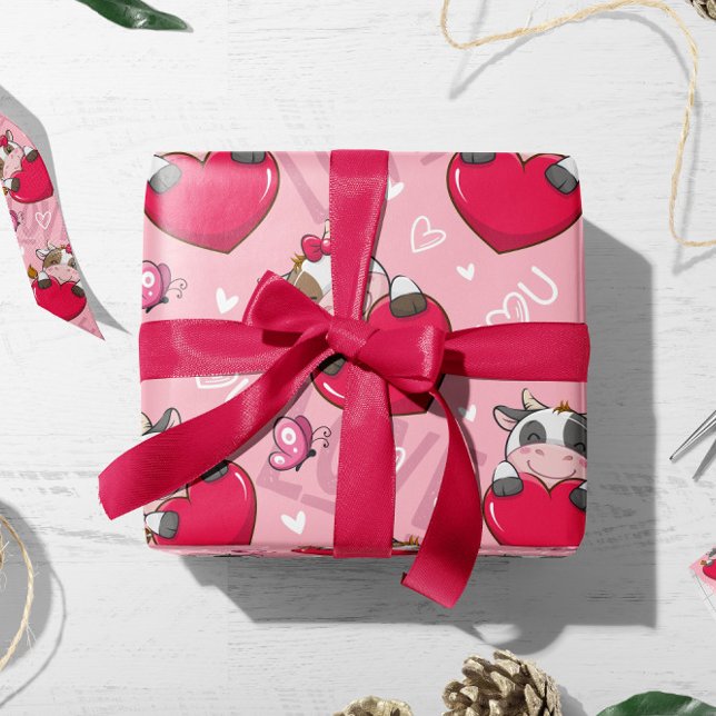 Valentine Cow Red Hearts | Valentine Gift Wrap (Creator Uploaded)