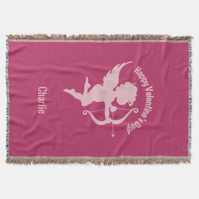 Valentine Cupid custom name throw blanket (Front)
