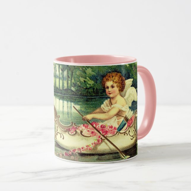 VALENTINE CUPID,PULLED BY SWANS ,RED WAX SEAL MUG (Front Right)