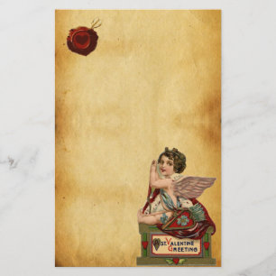 VALENTINE CUPID WITH ARROWS,RED WAX SEAL PARCHMENT STATIONERY