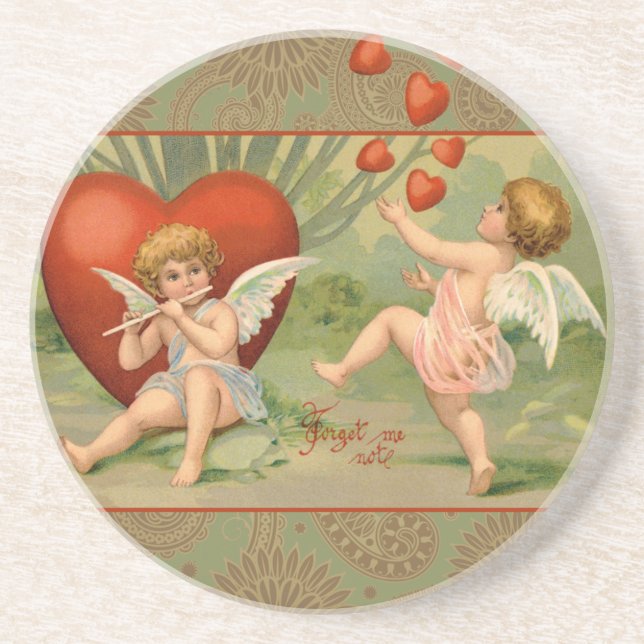 Valentine Cupids Love Antique Vintage Coaster (Front)