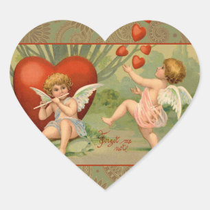 Valentine Cupids Love Antique Vintage Heart Sticker