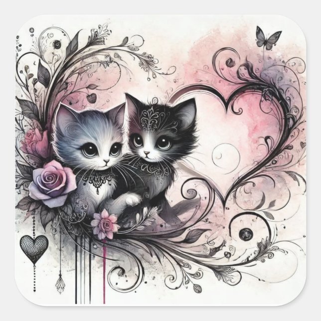 Valentine Cute Cats Sticker – Sweet Love Design (Front)