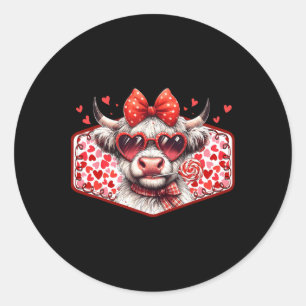 Valentine Cute Cow Red Hearts Girl Kid Women Classic Round Sticker