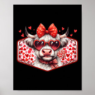 Valentine Cute Cow Red Hearts Girl Kid Women Poster