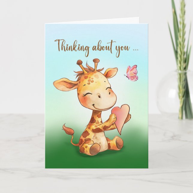 Valentine Cute Happy Giraffe Heart Sending Love Card (Front)