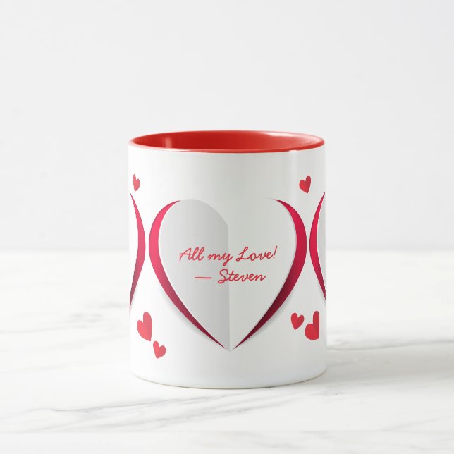 Valentine Cute Paper Hearts Personalised Mug (Center)