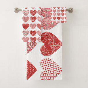 Valentine cute sweet love red heart pattern bath towel set