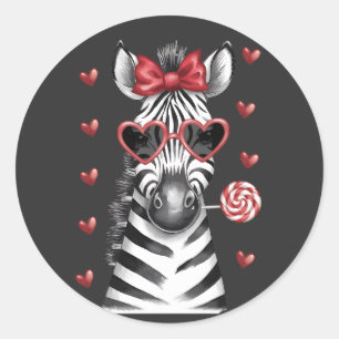 Valentine Cute Zebra Lover Licking Lollipop Classic Round Sticker