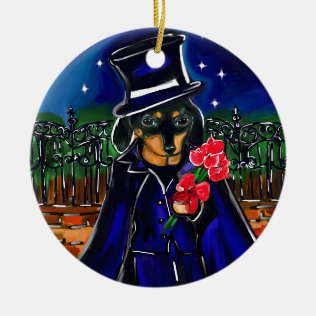 VALENTINE DACHSHUND CERAMIC ORNAMENT (Front)