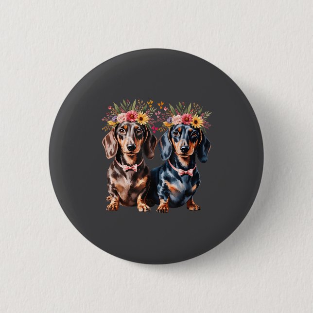 Valentine Dachshund Matching Couple Love Floral Do 6 Cm Round Badge (Front)