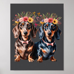 Valentine Dachshund Matching Couple Love Floral Do Poster