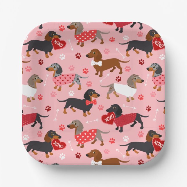 Valentine Dachshund Paper Plates (Front)