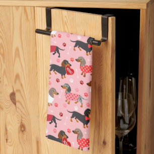 Valentine Dachshund Tea Towel