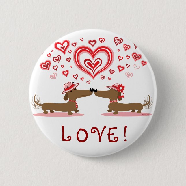 Valentine Dachshunds 6 Cm Round Badge (Front)
