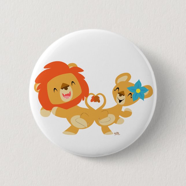 Valentine dancing lion couple button badge (Front)