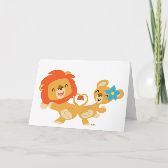 Valentine dancing lion couple greeting card (Front)