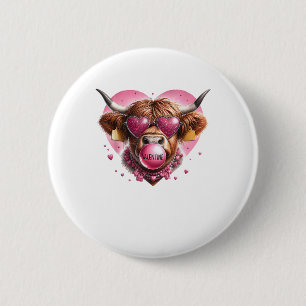 Valentine Day Animal Highland Cow Bubble Gum Farm 6 Cm Round Badge