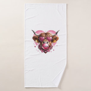 Valentine Day Animal Highland Cow Bubble Gum Farm  Bath Towel
