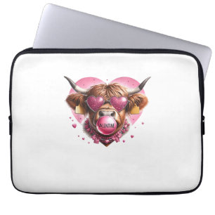 Valentine Day Animal Highland Cow Bubble Gum Farm Laptop Sleeve