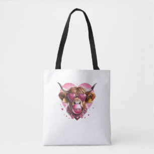 Valentine Day Animal Highland Cow Bubble Gum Farm Tote Bag