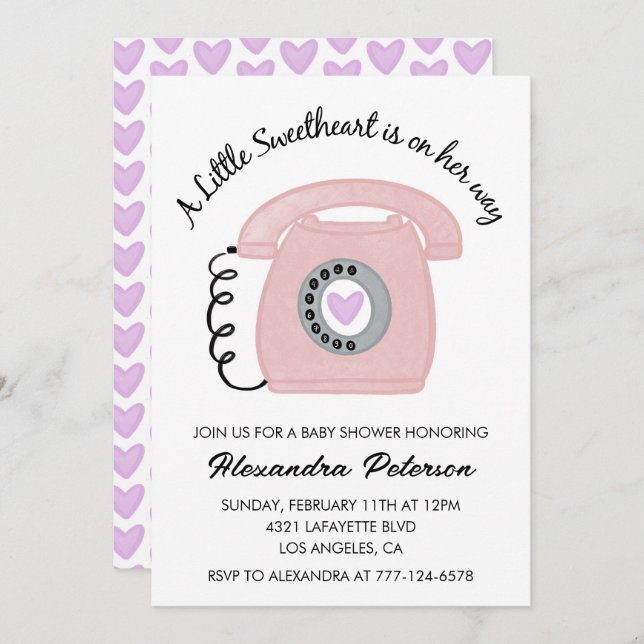 Valentine day baby shower invitation pink phone  (Front/Back)