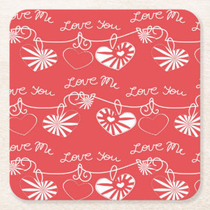 Valentine Day Background Square Paper Coaster