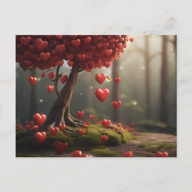 Valentine day design, Heart on trees Postcard (Front)