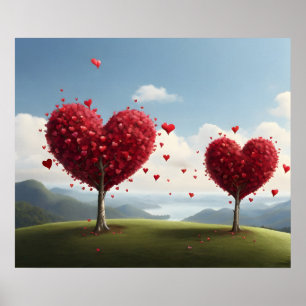 Valentine day design, Heart on trees Poster