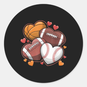 Valentine Day Football Basketball Baseball Red Hea Classic Round Sticker
