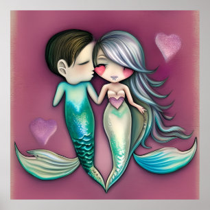 Valentine day gift beautiful mermaids love poster