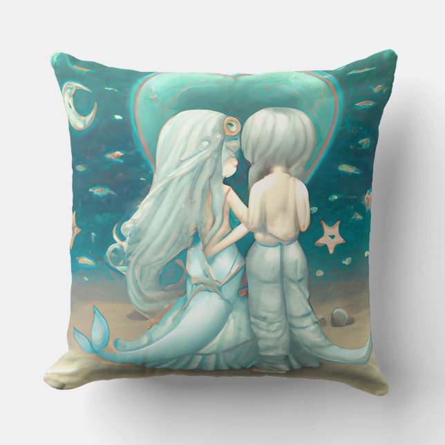 Valentine day gift beautiful mermaids love teal   cushion (Front)