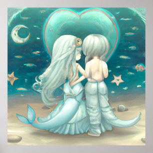 Valentine day gift beautiful mermaids love teal  poster
