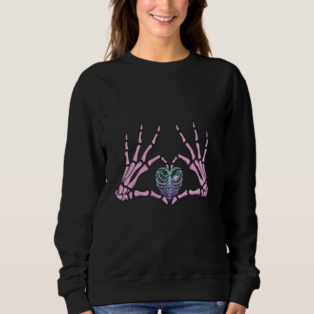 Valentine Day Pastel Color Funny Heart Skeletal Ha Sweatshirt (Front)
