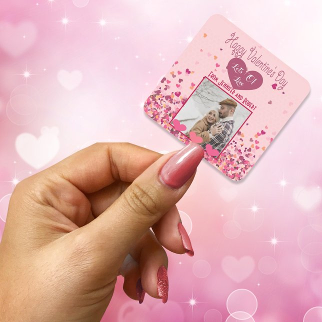 Valentine Day Personalised Photo Pink Hearts cute Square Sticker (Valentine Day Personalized Photo Pink Hearts cute Square Sticker)