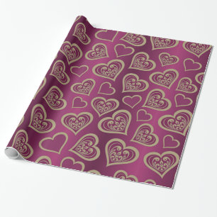 Valentine Day Purple n Brown Hearts Wrapping Paper