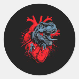 Valentine Day T-rex Heartbeat Roar Love Classic Round Sticker