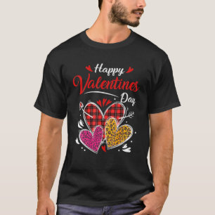 Valentine Day Three Leopard Plaid Heart Girl T-Shirt