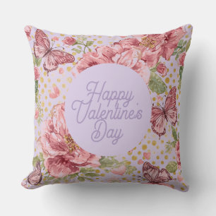 Valentine Days,Elegant,Purple Peach Flowers Patter Cushion