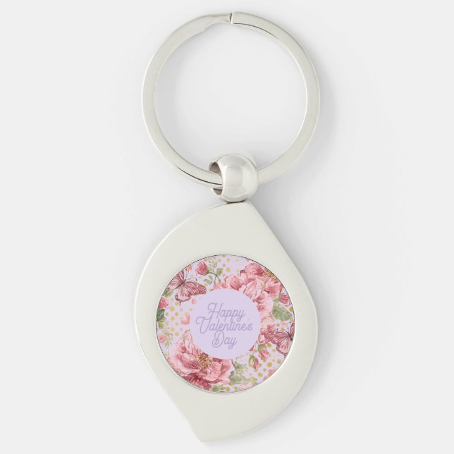 Valentine Days,Elegant,Purple Peach Flowers Patter Key Ring (Front)