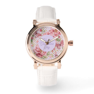 Valentine Days,Elegant,Purple Peach Flowers Patter Watch