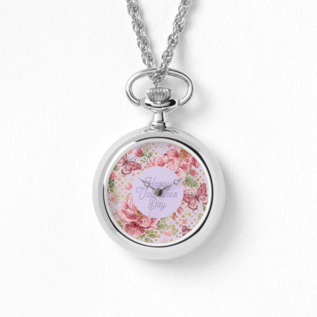 Valentine Days,Elegant,Purple Peach Flowers Patter Watch (Front)