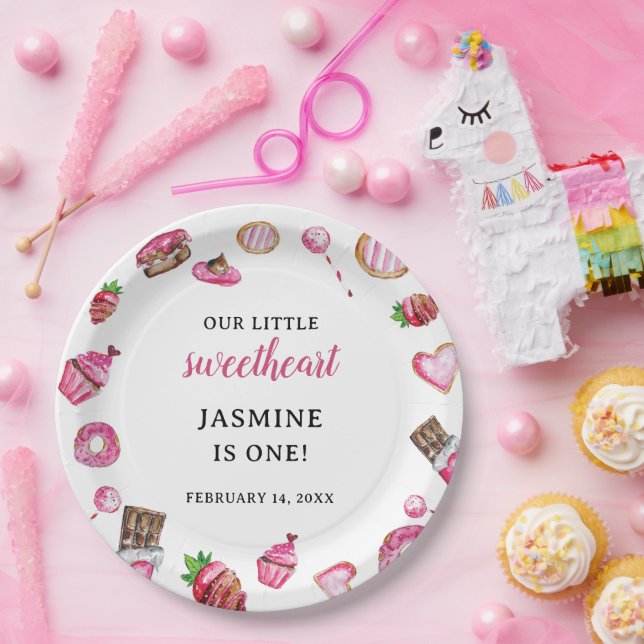 Valentine Desserts Little Sweetheart Birthday Cute Paper Plate (Party)