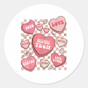 Valentine Dialysis Technician Hearts Women Retro N Classic Round Sticker