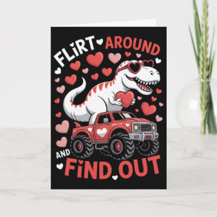 Valentine Dinosaur Monster Truck Flirt Around And Card