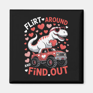 Valentine Dinosaur Monster Truck Flirt Around And  Magnet