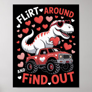 Valentine Dinosaur Monster Truck Flirt Around And Poster