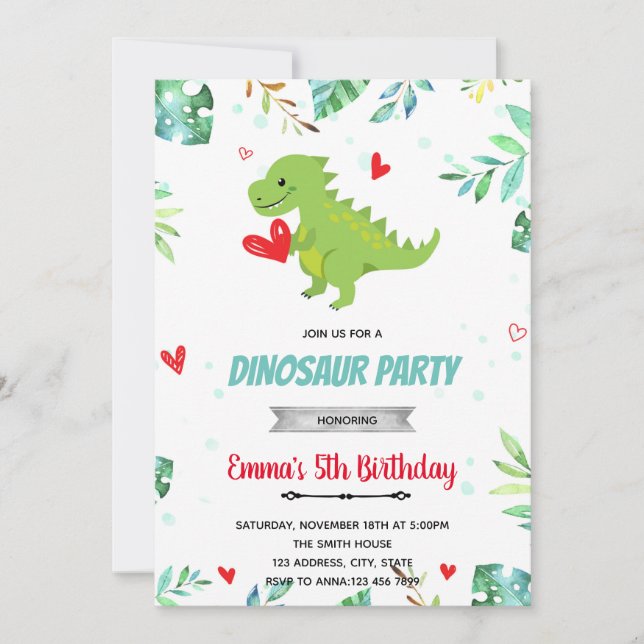 Valentine dinosaur party invitation (Front)
