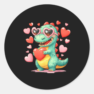 Valentine Dinosaur Trex Holding Heart Girl Sunl Bo Classic Round Sticker
