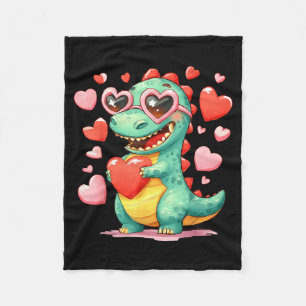 Valentine Dinosaur Trex Holding Heart Girl Sunl Bo Fleece Blanket